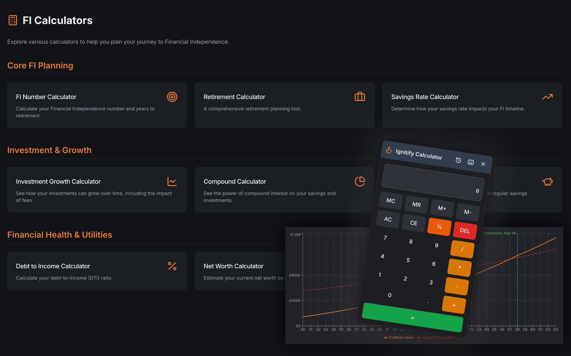 Ignitify FI Calculators - Comprehensive calculator collection with interactive graphs and charts